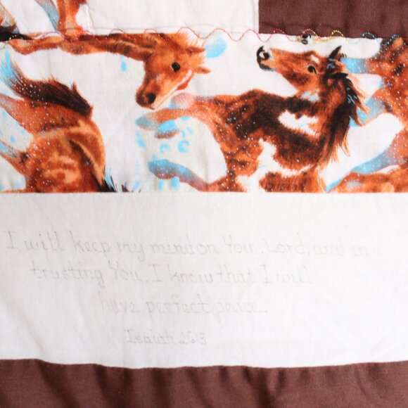 Vintage Handmade 55 in X 39 in Horses And Bible Verses Quilt - Picture 4 of 8